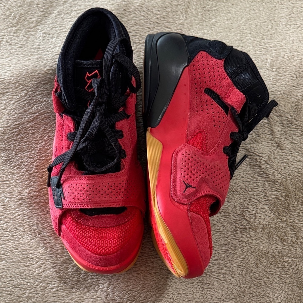 Air Jordan Zion Kids Red Suede and Black Basketball Shoes